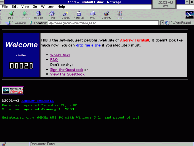 [A GeoCities page in Netscape 4 on Windows 3.1]