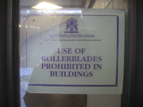 [Use of Rollerblades prohibited in buildings]