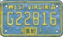 West Virginia license plate G22816