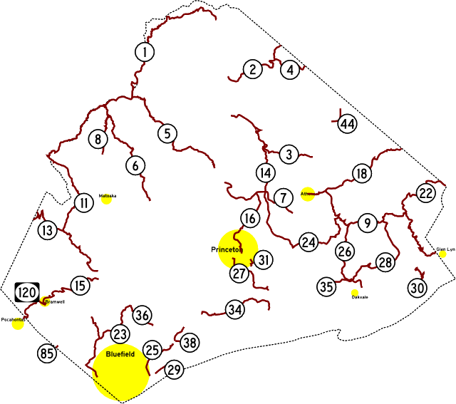 [Mercer County, WV county highway map]